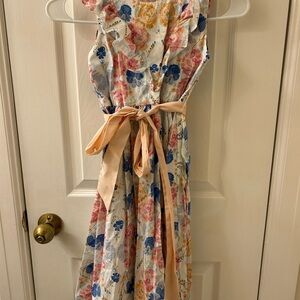 Floral Kids Dress with Pink and Blue Accents